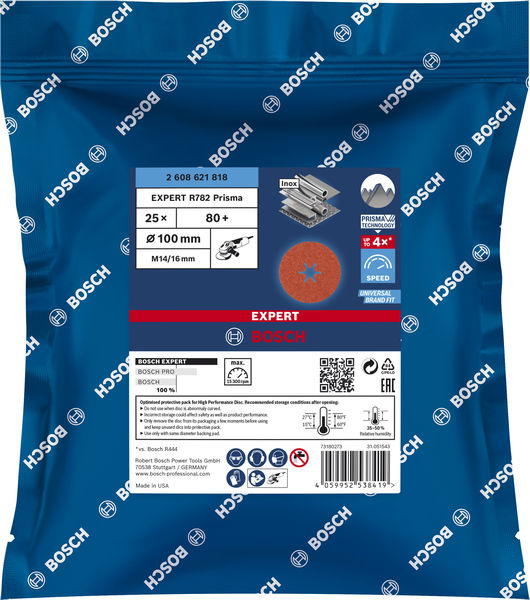 BOSCH EXPERT R782 Fiberscheibe, 100mm, K80, 25-tlg. BOSCH EXPERT R782 Fiberscheibe, 100mm, K80, 25-tlg.