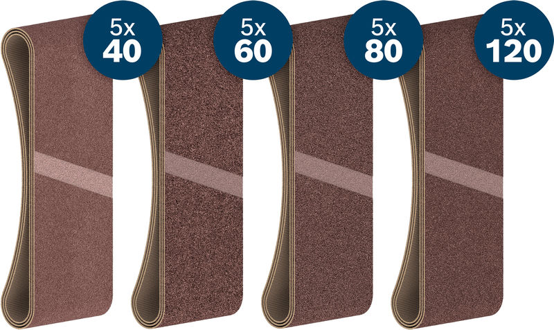 BOSCH PRO X440 Schleifband Set, 75x457mm, K40/60/80/120, 20-tlg., Starter Pack