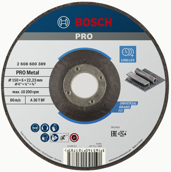 BOSCH PRO Metal Schleifscheibe, 150 x 6 x 22.23 mm, oSa
