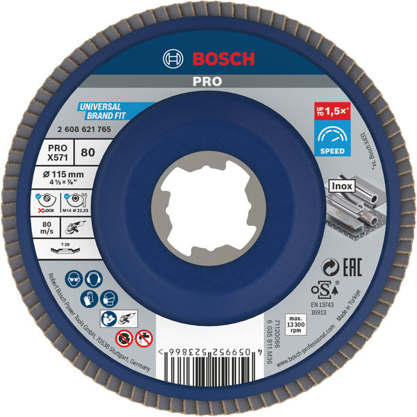BOSCH PRO X571 Fächerschleifscheibe X-Lock, abgewinkelt, 115 mm, K80