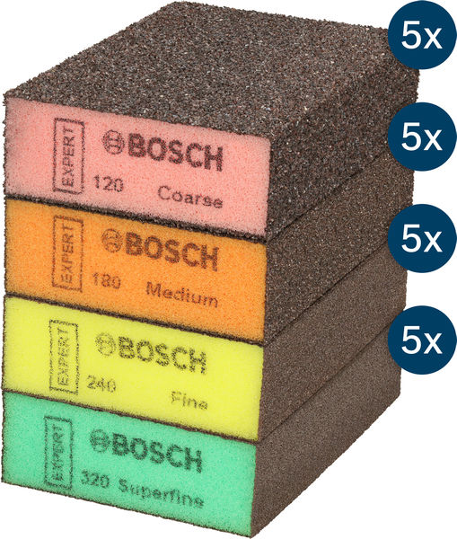 BOSCH EXPERT S471 Standard-Schleifblock, 26x69x97mm, grob/mittel/fein/superfein, 20St.