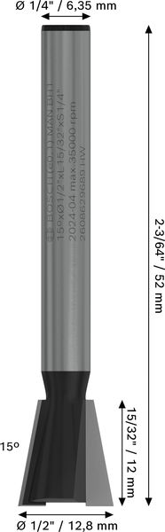 BOSCH PRO Zinkenfräser, 15°, Schaft 1/4" BOSCH PRO Zinkenfräser, 15°, Schaft 1/4"