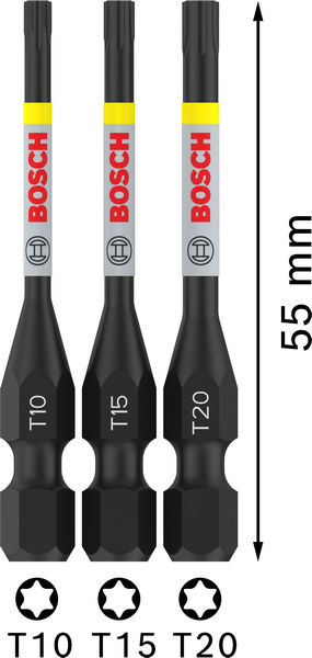 BOSCH PRO Torx Impact Bit Set, T10, T15, T20, 55 mm, 3-tlg.