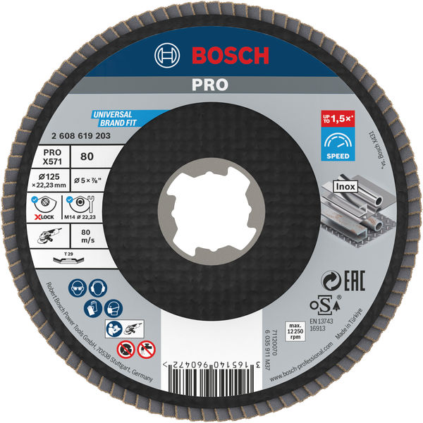 BOSCH PRO X571 Fächerschleifscheibe X-Lock, abgewinkelt, 125 mm, K80