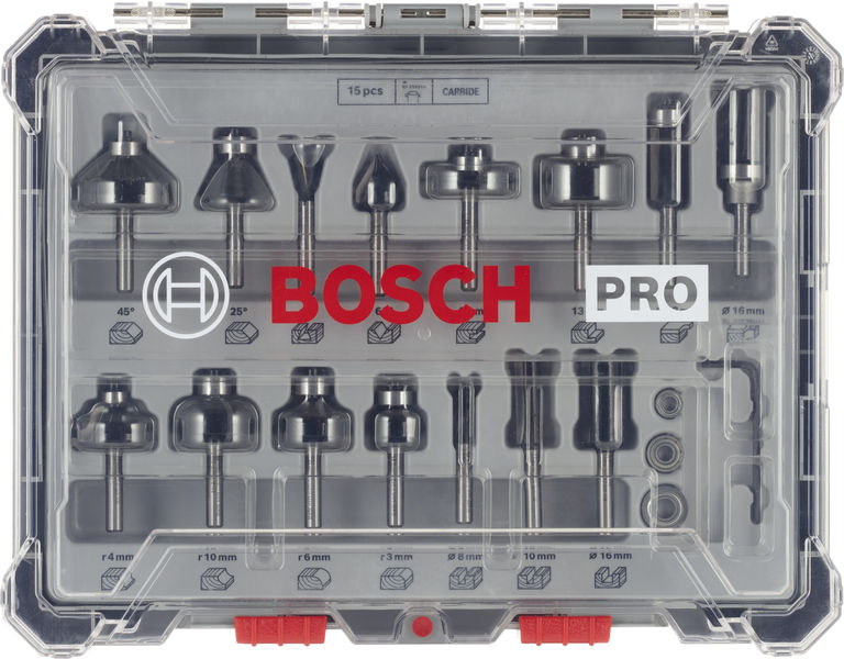 BOSCH PRO Nutfräser-Set, gemischt, Schaft 6 mm, 15-tlg BOSCH PRO Nutfräser-Set, gemischt, Schaft 6 mm, 15-tlg