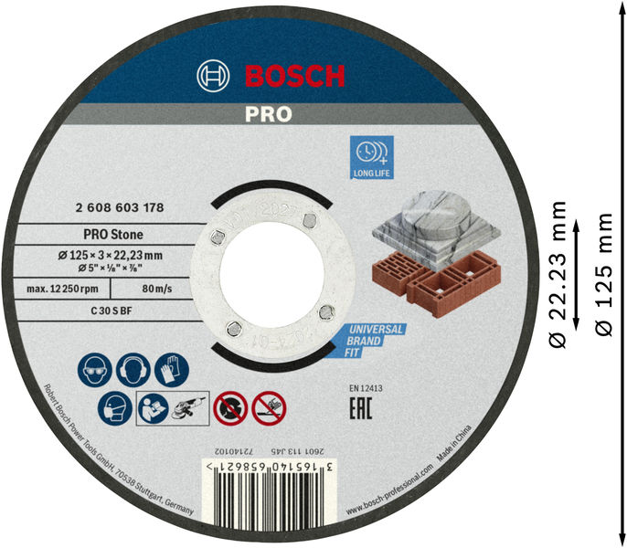 BOSCH PRO Stone Trennscheibe, 125 x 3 x 22,23 mm BOSCH PRO Stone Trennscheibe, 125 x 3 x 22,23 mm