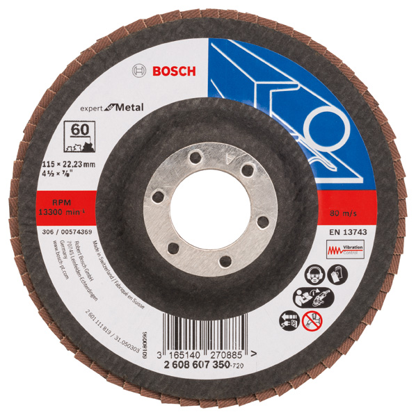 BOSCH Fächerschleifscheibe X551 Expert for Metal, gerade, 115 mm, 60, Glasgewebe BOSCH Fächerschleifscheibe X551 Expert for Metal, gerade, 115 mm, 60, Glasgewebe