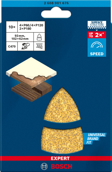 BOSCH EXPERT C470 Schleifblatt Set, 102x62mm, K60-180, 11 Löcher, 10-tlg.