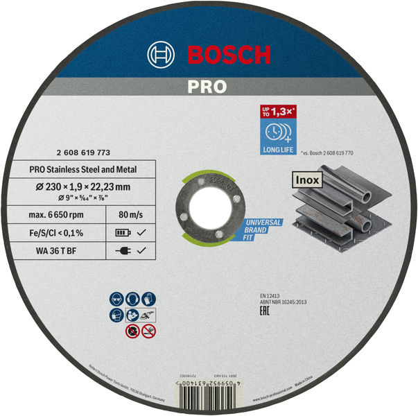 BOSCH PRO Stainless Steel and Metal Trennscheibe, 230 x 1.9 x 22.23 mm, gerade