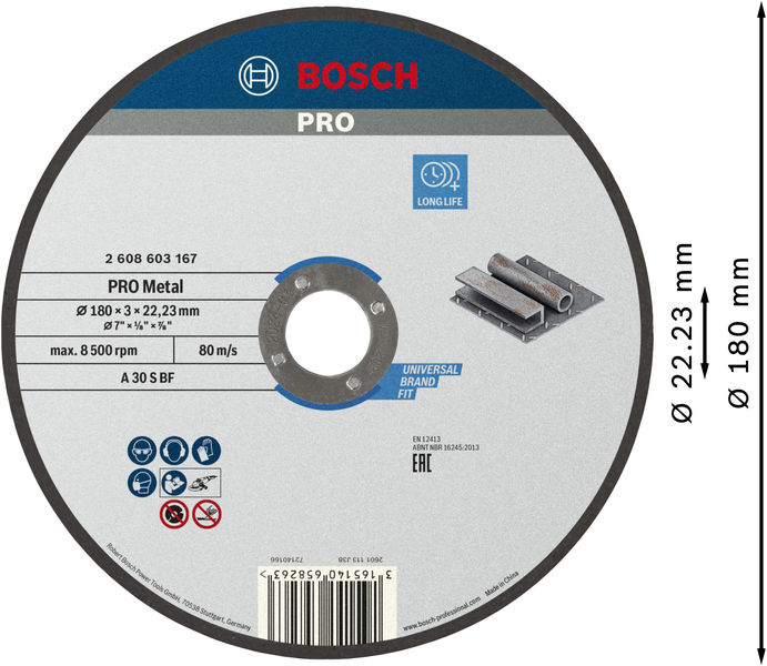 BOSCH PRO Metal Trennscheibe, 180 x 3 x 22.23 mm, gerade BOSCH PRO Metal Trennscheibe, 180 x 3 x 22.23 mm, gerade