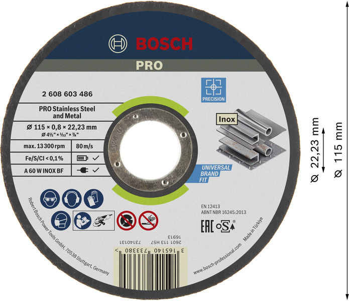 BOSCH PRO Stainless Steel and Metal Trennscheibe, 115 x 0,8 x 22,23 mm