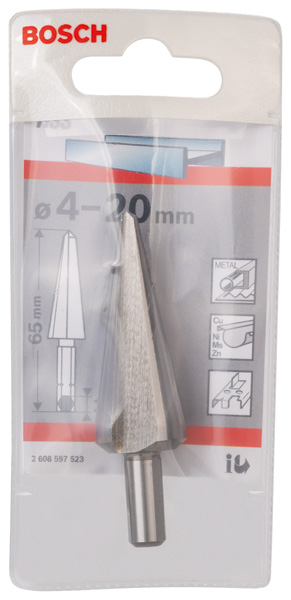 BOSCH Blechschälbohrer HSS, Sechskantschaft, 4 - 20 mm, 65 mm, 1/4-Zoll BOSCH Blechschälbohrer HSS, Sechskantschaft, 4 - 20 mm, 65 mm, 1/4-Zoll