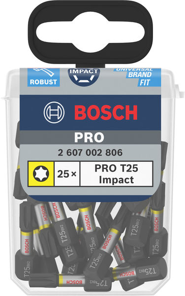 BOSCH PRO Torx Impact Bit, T25, 25 mm, Display, 10 x 25-tlg
