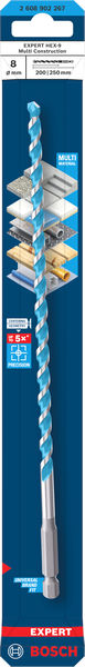 BOSCH EXPERT HEX-9 Multi Construction Bohrer, 8 x 200 x 250 mm