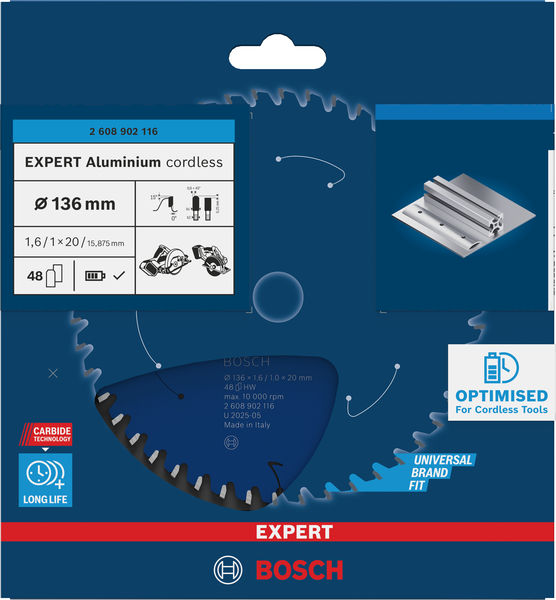 BOSCH EXPERT Aluminium Kreissägeblatt, 136x20 mm, Z48 BOSCH EXPERT Aluminium Kreissägeblatt, 136x20 mm, Z48