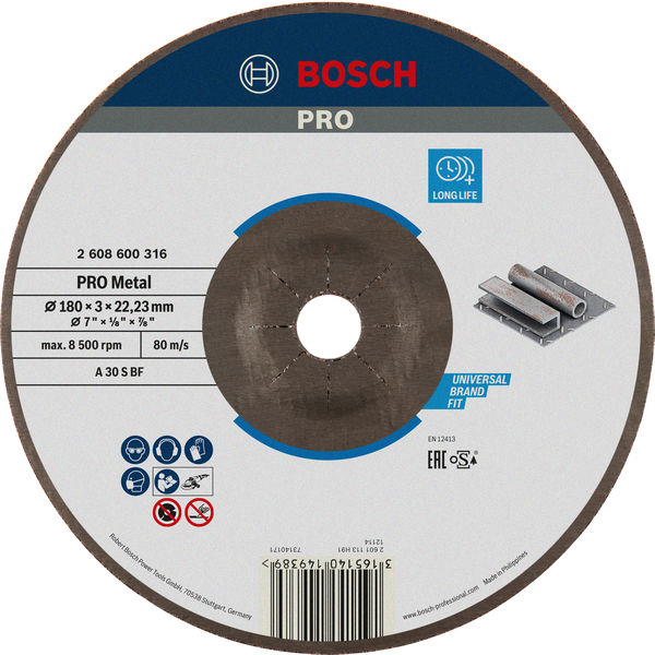 BOSCH PRO Metal Trennscheibe, 180 x 3 x 22.23 mm, gekröpft, oSa