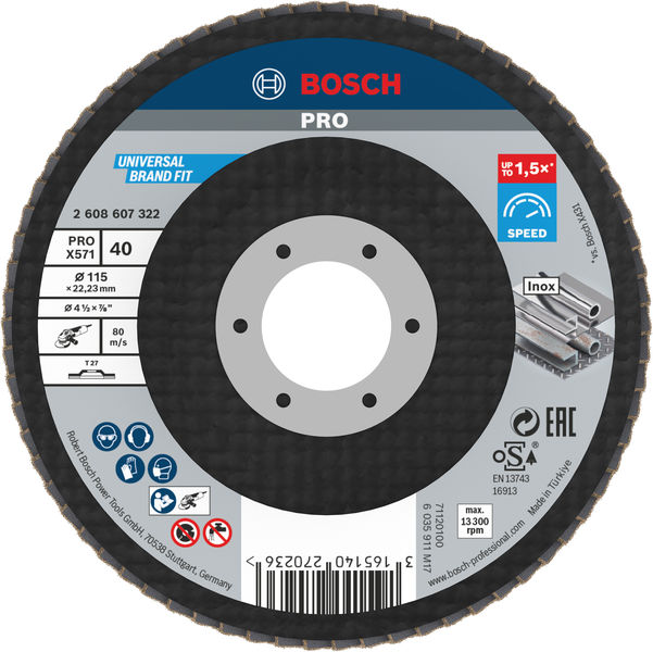 BOSCH PRO X571 Fächerschleifscheibe, gerade, 115 mm, K40