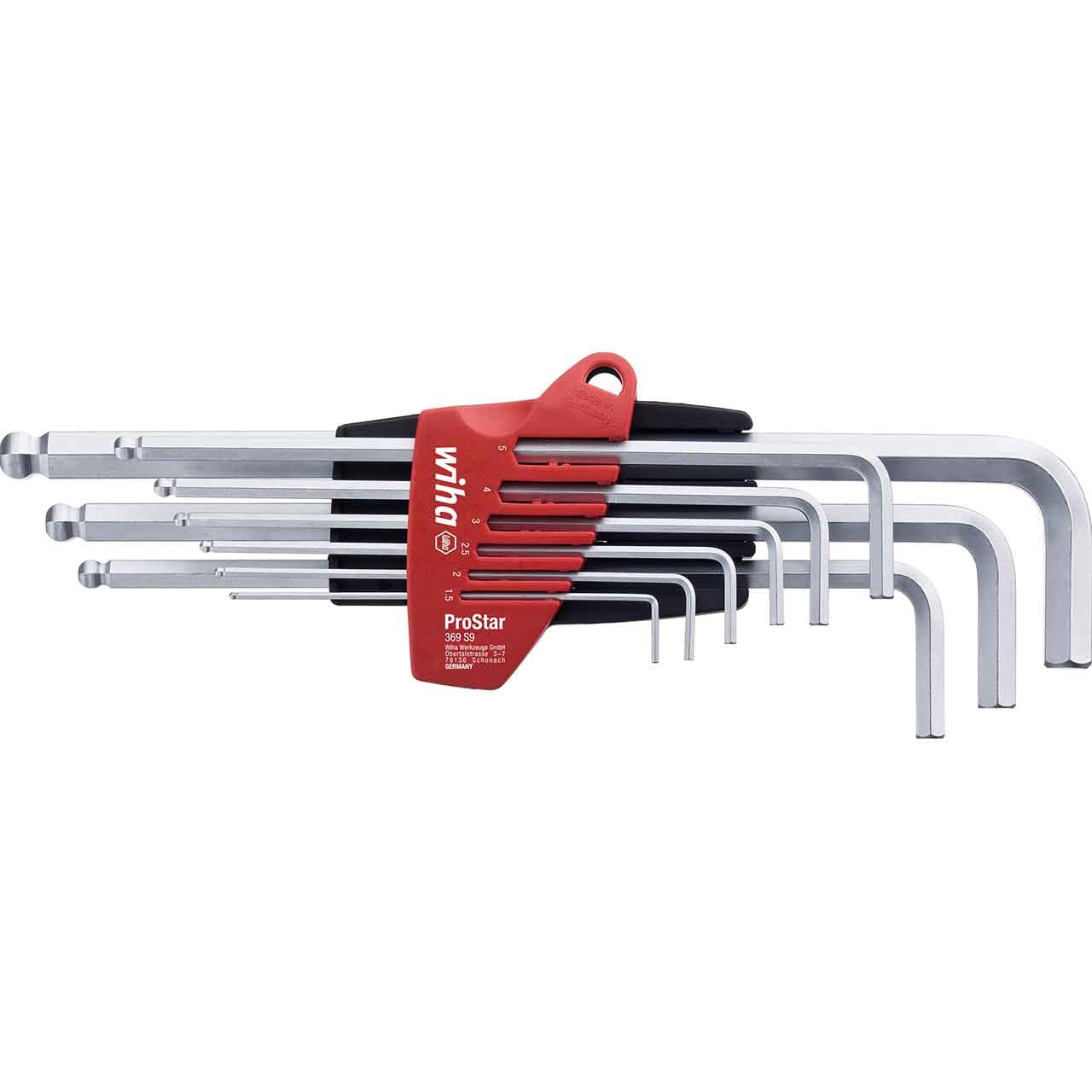 WIHA Stiftschlüssel-Set 10tlg., im ProStar Halter, Sechskant-Kugelkopf, mattverchromt in Blister