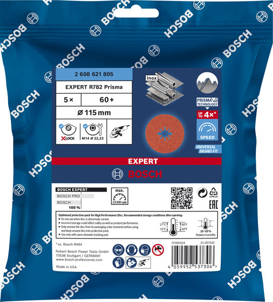 BOSCH EXPERT R782 Fiberscheibe X-LOCK, 115mm, K60, 5-tlg.