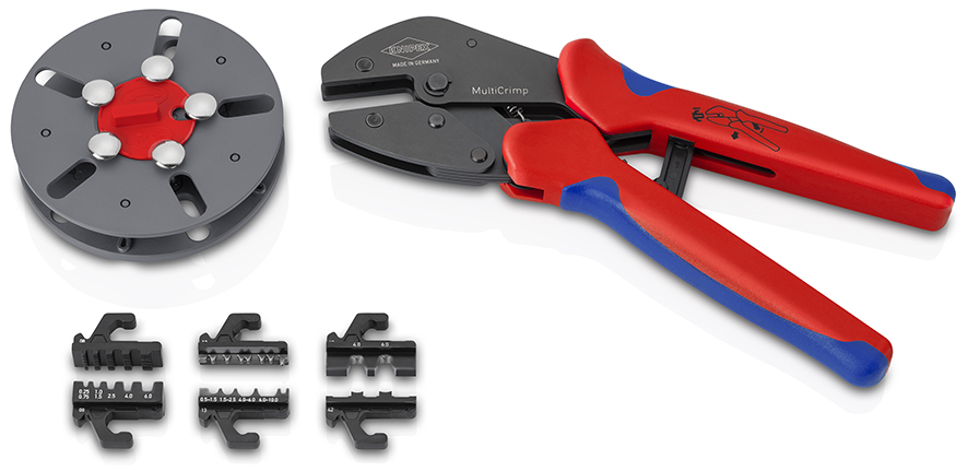 KNIPEX KNIPEX 97 33 03 MultiCrimp® Crimpzange mit Wechselmagazin 250 mm brüniert mit Mehrkomponenten-Hüllen