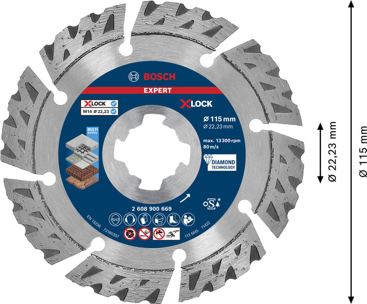 BOSCH EXPERT Multi Material Diamanttrennscheibe X-LOCK, 115x22,23 mm
