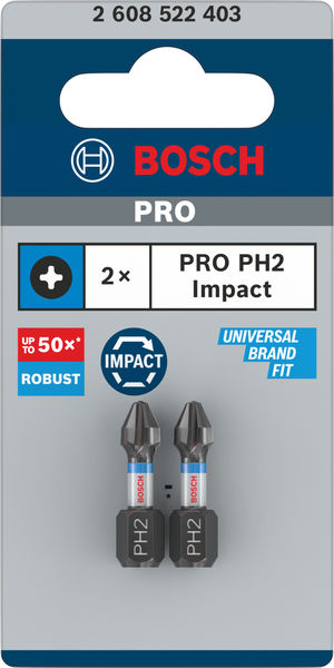 BOSCH PRO Phillips Impact Bit, PH2, 25 mm, 2-tlg. BOSCH PRO Phillips Impact Bit, PH2, 25 mm, 2-tlg.