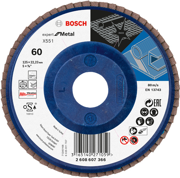 BOSCH Fächerschleifscheibe X551 Expert for Metal, gerade, 125 mm, 60, Kunststoff BOSCH Fächerschleifscheibe X551 Expert for Metal, gerade, 125 mm, 60, Kunststoff
