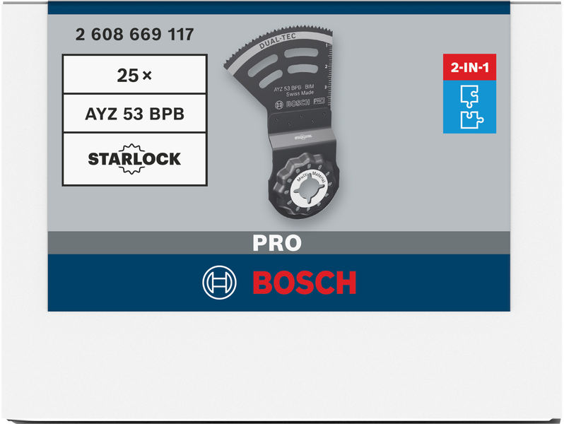 BOSCH PRO AYZ 53 BPB Dual-Tec Blatt für Multifunktionswerkzeuge, 53 x 40 mm, 25-tlg.