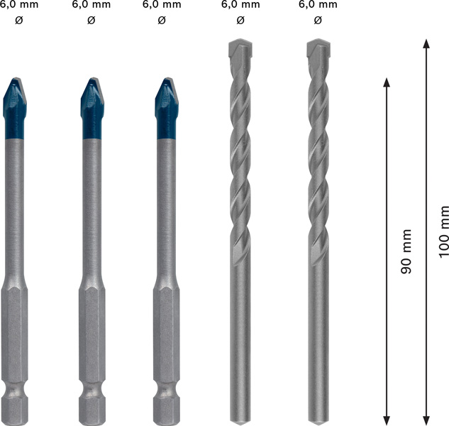 BOSCH EXPERT HEX-9 Hard Ceramic Bohrer gemischtes Set, 6x90/ 6x100 mm, 5-tlg. BOSCH EXPERT HEX-9 Hard Ceramic Bohrer gemischtes Set, 6x90/ 6x100 mm, 5-tlg.