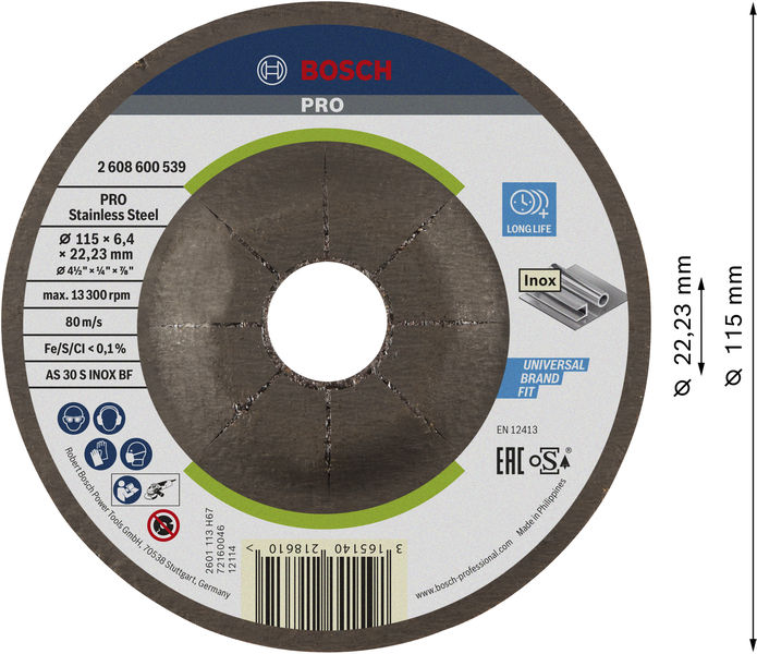 BOSCH PRO Stainless Steel Schruppscheibe, 115 x 6 x 22,23 mm