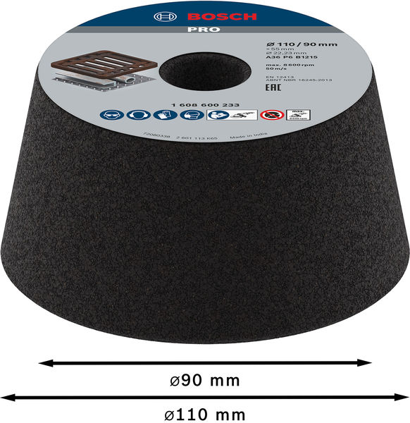 BOSCH PRO Metal Konischer Schleiftopf, 90 x 110 x 55 mm, K36 BOSCH PRO Metal Konischer Schleiftopf, 90 x 110 x 55 mm, K36