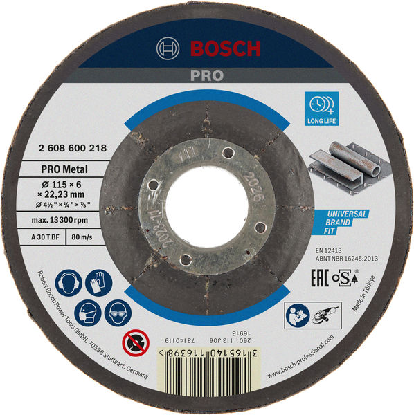 BOSCH PRO Metal Schleifscheibe, 115 x 6 x 22.23 mm, oSa