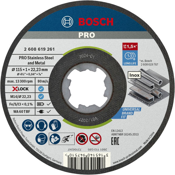 BOSCH PRO Stainless Steel and Metal X-Lock Trennscheibe, 115 x 1 x 22.23 mm, gerade