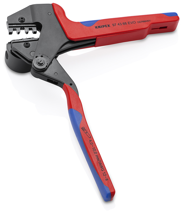 KNIPEX KNIPEX 97 43 66 EVO Crimp-Systemzange für auswechselbare Crimpeinsätze 200 mm brüniert mit Mehrkomponenten-Hüllen brüniert
