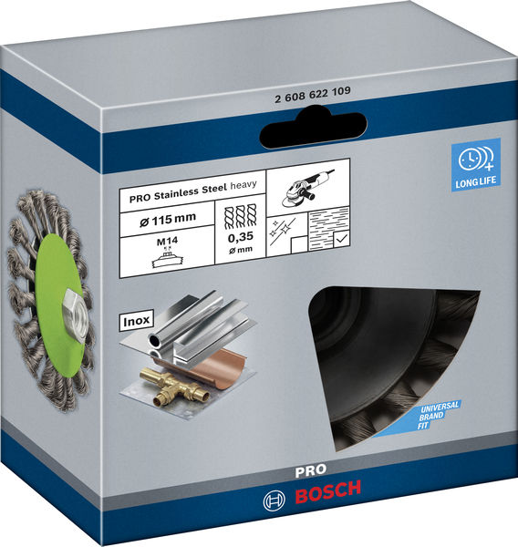 BOSCH PRO Stainless Steel heavy Kegelbürste, 115 x 0,35 mm, Gewinde