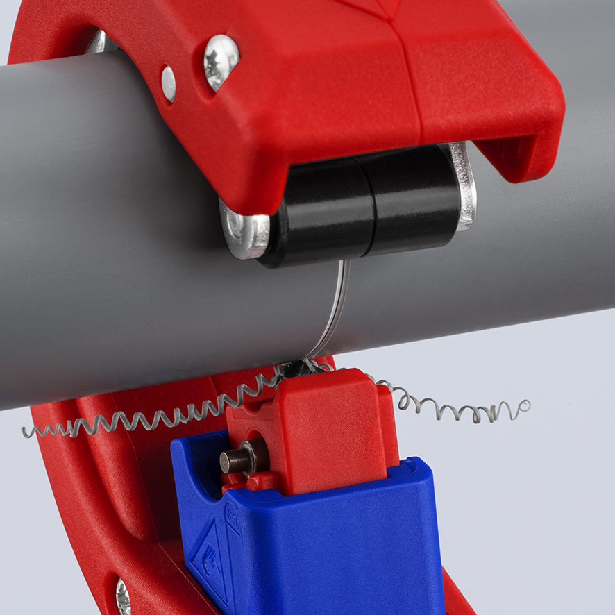 KNIPEX KNIPEX 90 23 02 BK DPT50 Rohrschneider für dickwandige Kunststoffrohre, auch kerngeschäumt Schneiden und Anfasen in einem Schritt 202 mm mit Kunststoff überzogen