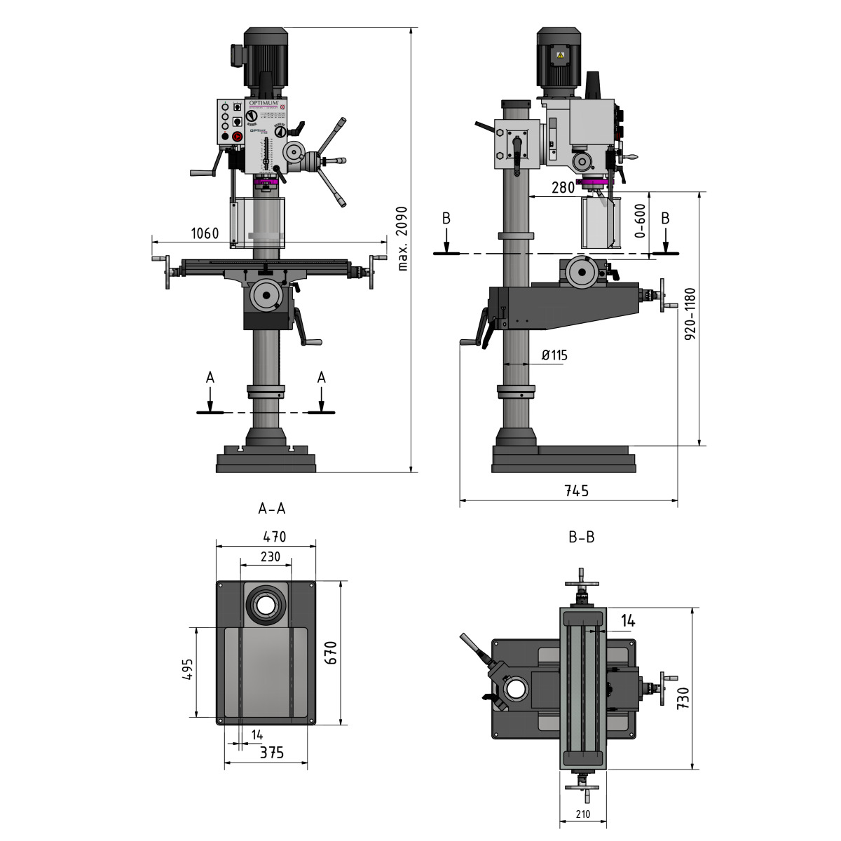 STÜRMER Säulen-Getriebebohrmaschine mit Kreuztisch Optimum OPTIdrill DH 40CTP