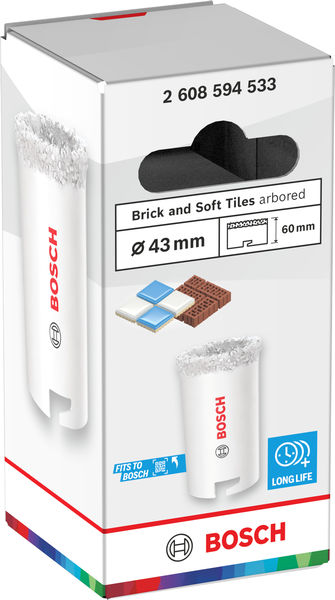 BOSCH Brick and Soft Tile Lochsäge mit Aufsteckhalter, 43 x 60 mm BOSCH Brick and Soft Tile Lochsäge mit Aufsteckhalter, 43 x 60 mm