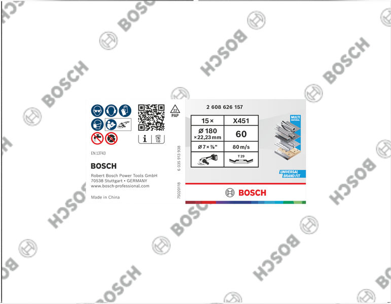 BOSCH X451 Fächerschleifscheibe, 180 x 22,23 mm, K60, Z29, 15-tlg