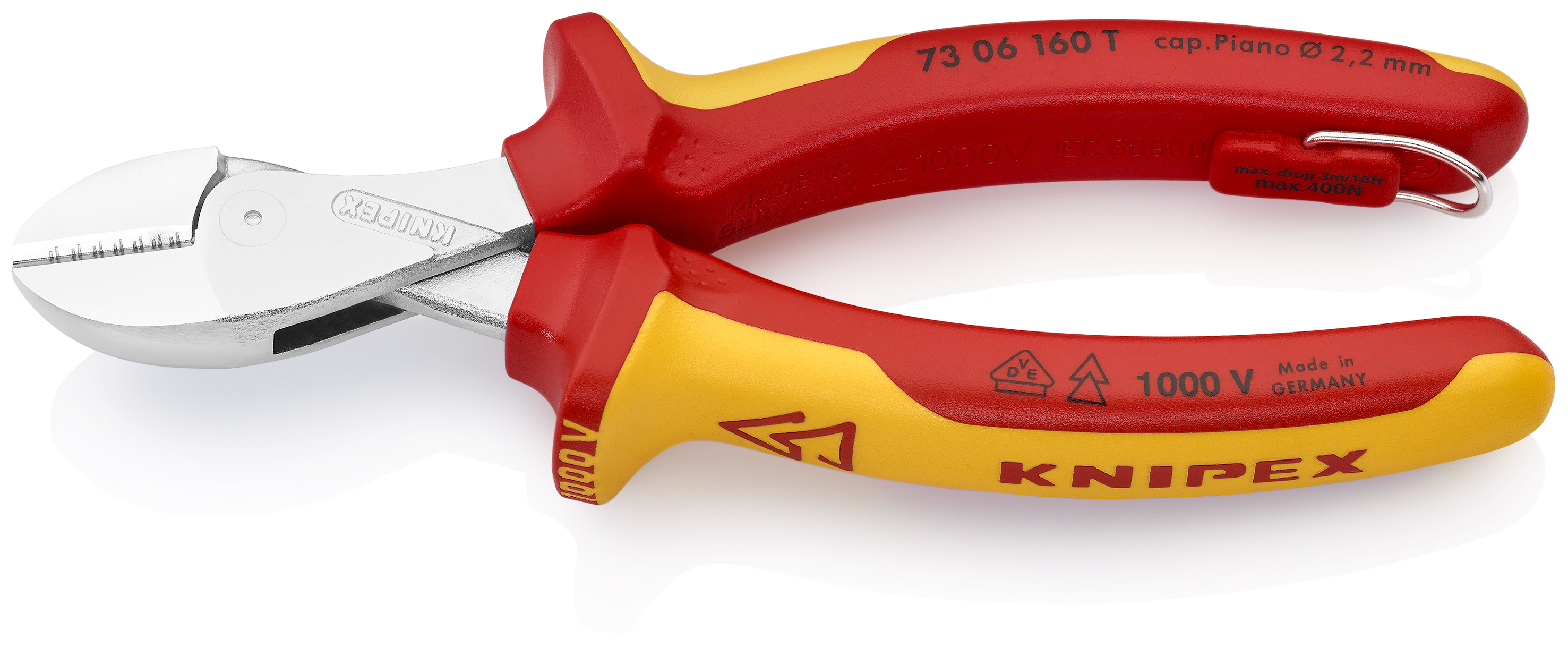 KNIPEX KNIPEX 73 06 160 T X-Cut® Kompakt-Seitenschneider 160 mm verchromt isoliert mit Mehrkomponenten-Hüllen, VDE-geprüft; mit integrierter isolierter Befestigungsöse zum Anbringen einer Absturzsicherung KNIPEX KNIPEX 73 06 160 T X-Cut® Kompakt-Seitenschneider 160 mm verchromt isoliert mit Mehrkomponenten-Hüllen, VDE-geprüft; mit integrierter isolierter Befestigungsöse zum Anbringen einer Absturzsicherung