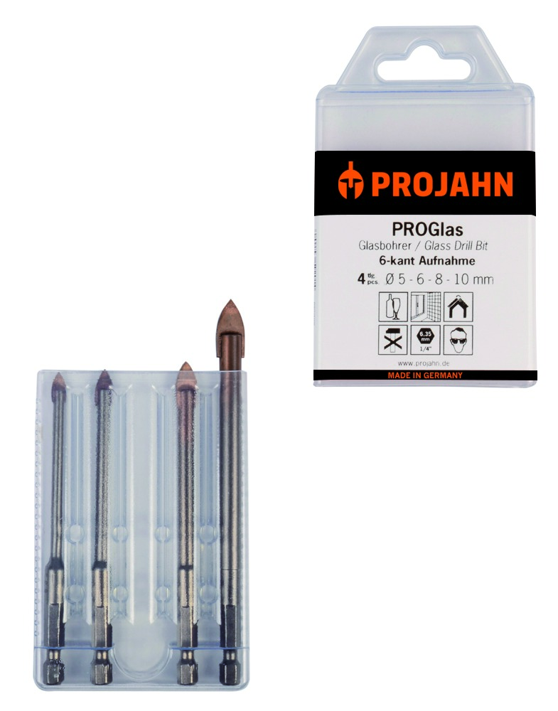 PROJAHN Satz Glasbohrer 1/4" 6-kant Aufnahme 4-tlg. 5, 6, 8, 10 mm