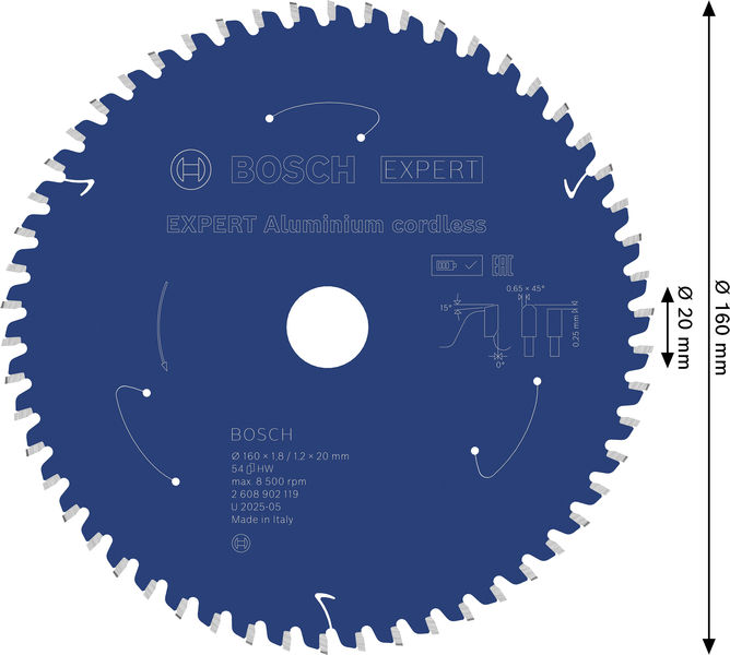 BOSCH EXPERT Aluminium Kreissägeblatt, 160x20 mm, Z54