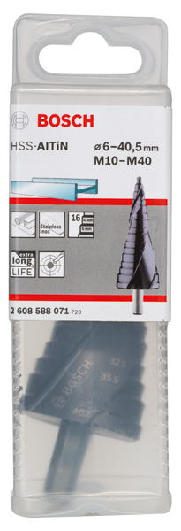 BOSCH Stufenbohrer HSS-AlTiN, für Kabelverschraubungen, M10-M40, 10 mm, 125,5 mm