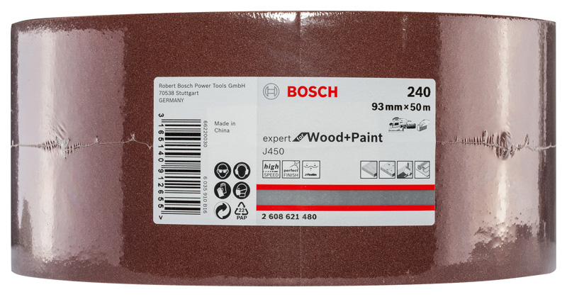 BOSCH Schleifblatt J450 Expert for Wood and Paint, 93 mm x 50 m, G240 BOSCH Schleifblatt J450 Expert for Wood and Paint, 93 mm x 50 m, G240