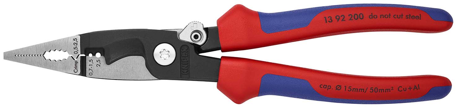 KNIPEX KNIPEX 13 92 200 Elektro-Installationszange 200 mm schwarz atramentiert mit Mehrkomponenten-Hüllen poliert