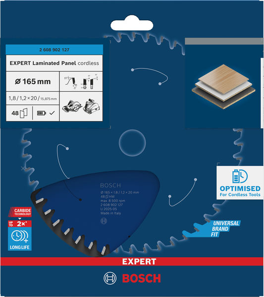 BOSCH EXPERT Laminated Panel Kreissägeblatt, 165x1,8x20 mm, Z48, Zahnwinkel -5°
