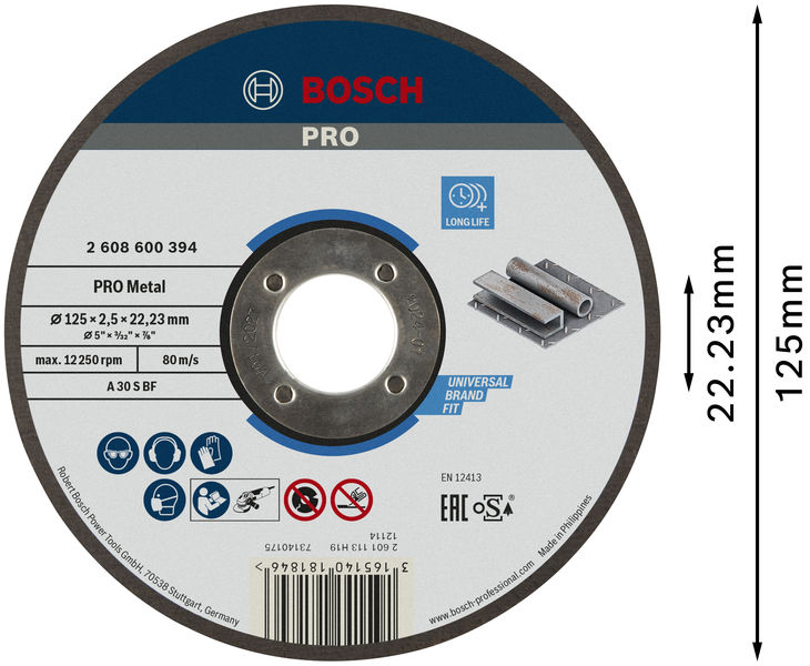 BOSCH PRO Metal Trennscheibe, 125 x 2.5 x 22.23 mm, gerade, oSa BOSCH PRO Metal Trennscheibe, 125 x 2.5 x 22.23 mm, gerade, oSa