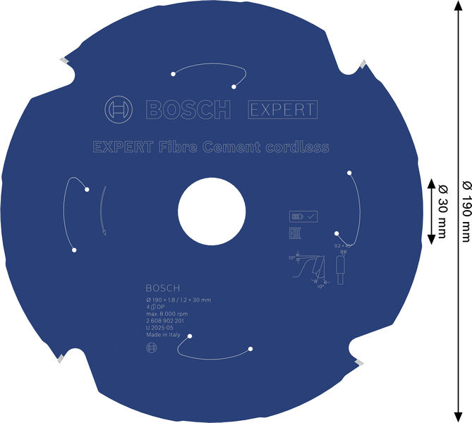 BOSCH EXPERT Fiber Cement Kreissägeblatt, 190x1,8x30 mm, Z4 BOSCH EXPERT Fiber Cement Kreissägeblatt, 190x1,8x30 mm, Z4