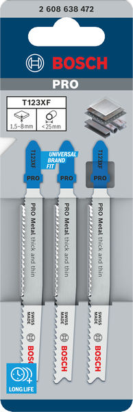 BOSCH PRO Metal thick and thin T123XF Stichsägeblatt, 100 mm, 3-tlg.