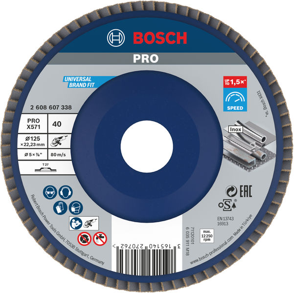 BOSCH PRO X571 Fächerschleifscheibe, gerade, 125 mm, K40 BOSCH PRO X571 Fächerschleifscheibe, gerade, 125 mm, K40